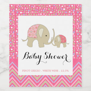Étiquette Pour Bouteilles De Vin Eléphant de Bohême rose et Baby shower Chevron