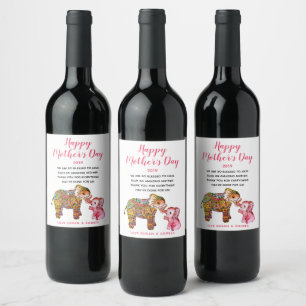 Étiquette Pour Bouteilles De Vin Eléphants Boho mignons Bonne fête des mères 2026