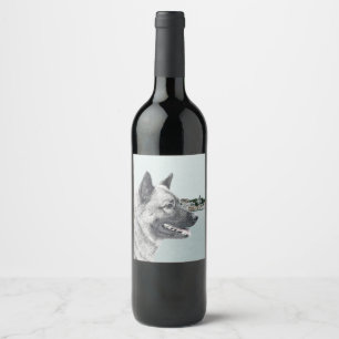 Étiquette Pour Bouteilles De Vin Elkhound norvégien à la peinture de village - Do