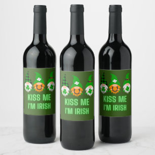 Étiquette Pour Bouteilles De Vin Embrassez-Moi Je Suis Irlandais Saint-Patrick Gnom