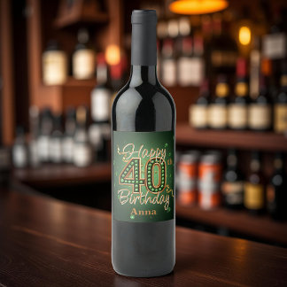 Étiquette Pour Bouteilles De Vin Emerald Green et Gold Gemstone 40e anniversaire