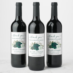 Étiquette Pour Bouteilles De Vin Emerald Green Floral Élégant Merci de mariage