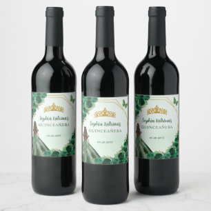 Étiquette Pour Bouteilles De Vin Emerald Green Floral Princess Quinceañera