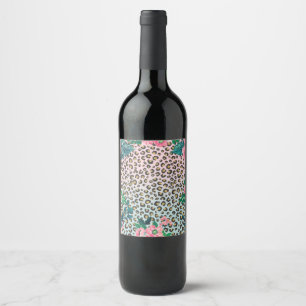 Étiquette Pour Bouteilles De Vin Empreinte de léopard de Parties scintillant flora