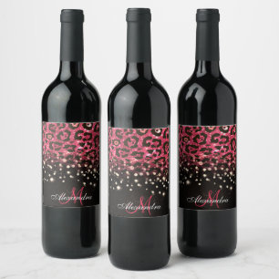 Étiquette Pour Bouteilles De Vin Empreinte de léopard Parties scintillant rose et d