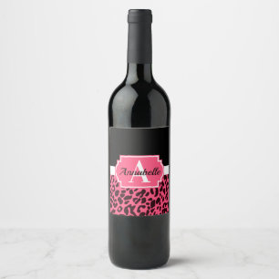 Étiquette Pour Bouteilles De Vin Empreinte de léopard rose
