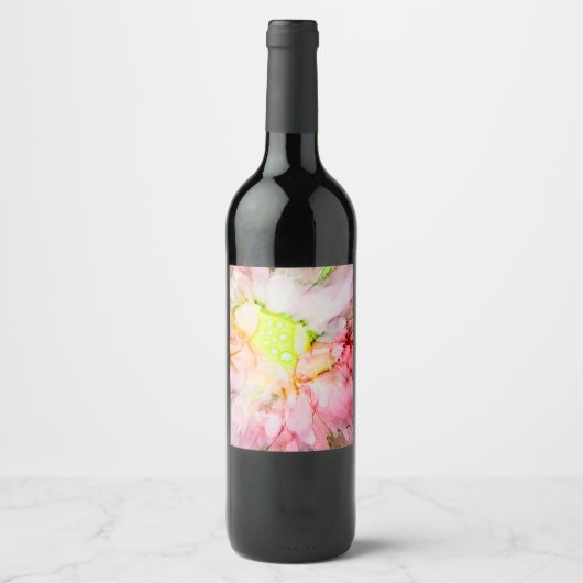 Étiquette Pour Bouteilles De Vin Encre d'alcool rose Fleur Abstraite (Devant)