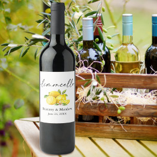 Étiquette Pour Bouteilles De Vin Encre de calligraphie Limoncello Aquarelle Citrons