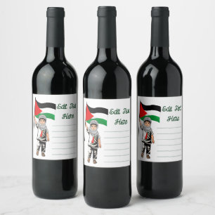 Étiquette Pour Bouteilles De Vin Enfant avec le drapeau de Keffiyeh Palestine