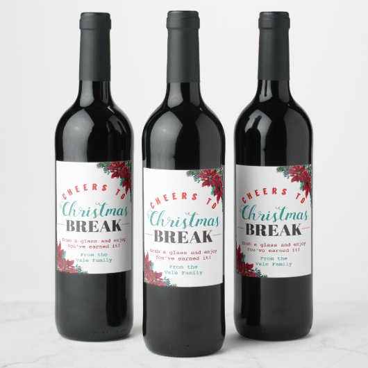 Étiquette Pour Bouteilles De Vin Enseignant Floral moderne rouge et vert de Noël (Bouteilles)