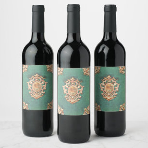Étiquette Pour Bouteilles De Vin Équilibre de cuivre et tissu frangé par vert opa