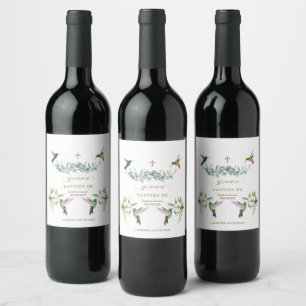 Étiquette Pour Bouteilles De Vin Espagnol Hibiscus rose Fleurs Eucalyptus Bautizo