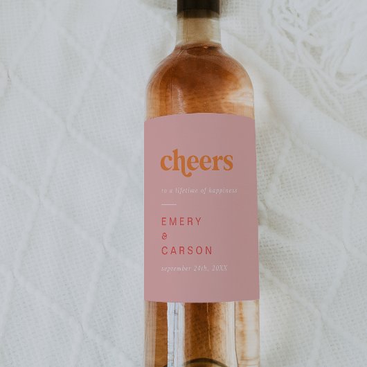 Étiquette Pour Bouteilles De Vin Été rétro | Pink Orange Cheers Mariage