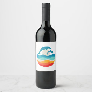 Étiquette Pour Bouteilles De Vin Été Rétro Vintage Plage Dauphin