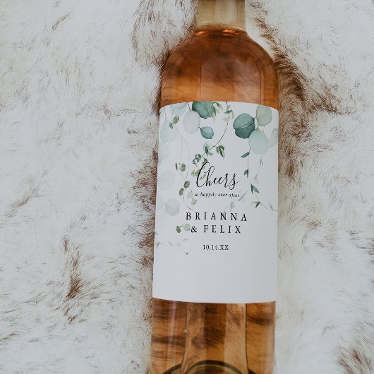 Étiquette Pour Bouteilles De Vin Été Vert Eucalyptus Foliage Salutations Mariage
