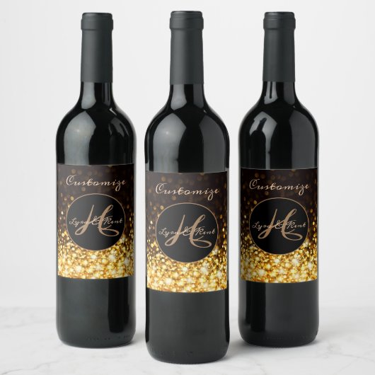 Étiquette Pour Bouteilles De Vin Étincelle d'or monogramme (Bouteilles)