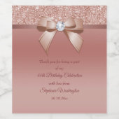 Étiquette Pour Bouteilles De Vin Étincelles & Glamor, Rose Gold Birthday Party (Étiquettes simples)