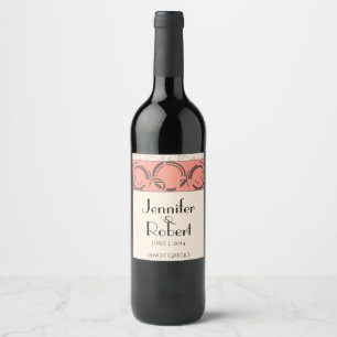 Étiquette Pour Bouteilles De Vin Étiquette à vin Peach Art Déco Circles
