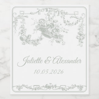 Étiquette Pour Bouteilles De Vin Étiquette de bouteille de mariage Toile de Jouy Gr