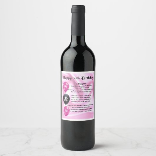 Étiquette Pour Bouteilles De Vin Étiquette de bouteille de poème fille - 30e annive (Devant)