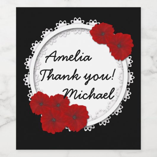 Étiquette Pour Bouteilles De Vin étiquette de gratitude, fleurs rouges (Étiquettes simples)