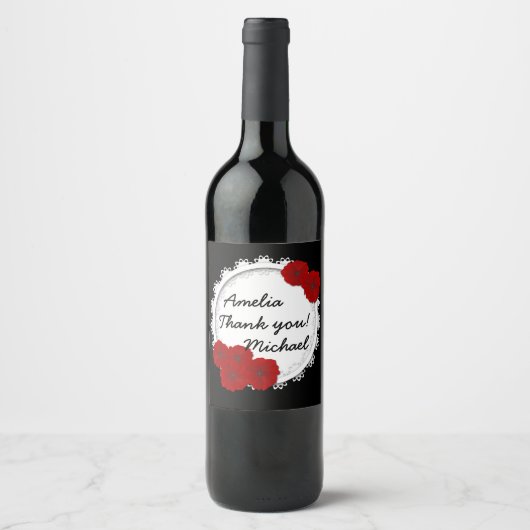 Étiquette Pour Bouteilles De Vin étiquette de gratitude, fleurs rouges (Devant)