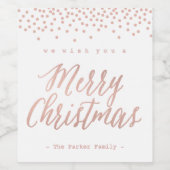 Étiquette Pour Bouteilles De Vin étiquette de Noël de confetti en or rose (Étiquettes simples)