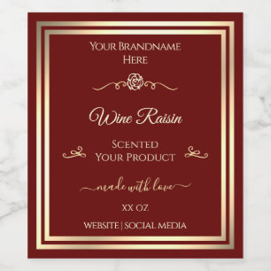 Étiquette Pour Bouteilles De Vin Étiquette de produit rouge profond Gold Frame et R