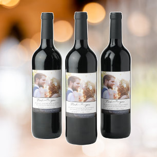 Étiquette Pour Bouteilles De Vin Étiquette de remerciement de photo de mariage pour
