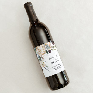Étiquette Pour Bouteilles De Vin Étiquette de vin blanc Mariage Floral