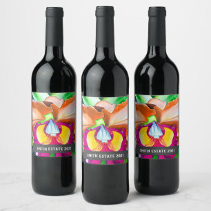 Étiquette Pour Bouteilles De Vin Étiquette de vin d'art de l'aquarelle d'orchidée t