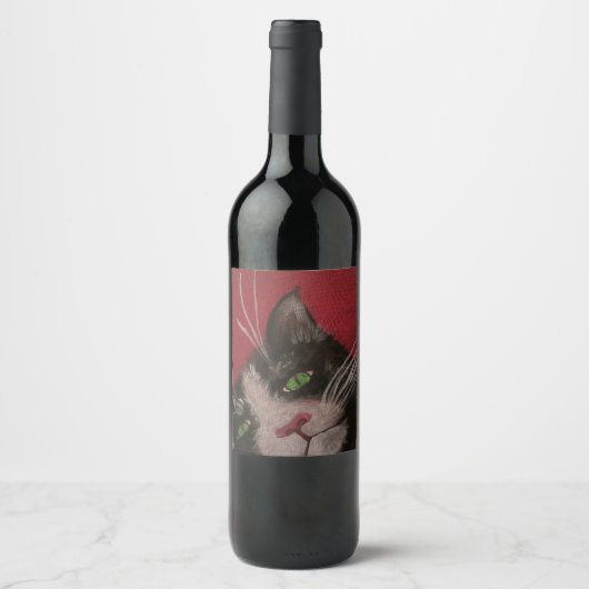 Étiquette Pour Bouteilles De Vin étiquette de vin de chat tuxedo (Devant)
