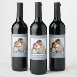 Étiquette Pour Bouteilles De Vin Étiquette de vin de fête de fiançailles photo Bleu