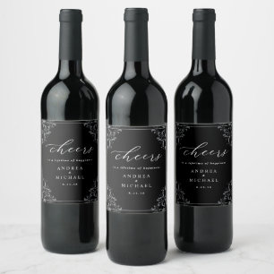 Étiquette Pour Bouteilles De Vin Étiquette de vin de mariage élégante noir et blanc