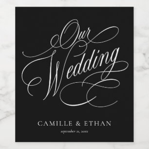 Étiquette Pour Bouteilles De Vin Étiquette de vin de mariage en calligraphie noir e