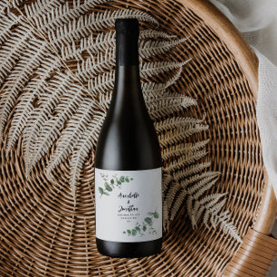 Étiquette Pour Bouteilles De Vin Étiquette de vin de mariage en eucalyptus noir, él