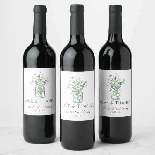 Étiquette Pour Bouteilles De Vin Étiquette de vin de mariage en pot de maçon rustiq (Bouteilles)