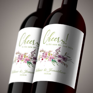 Étiquette Pour Bouteilles De Vin Étiquette de vin de mariage floral à fleurs de cer
