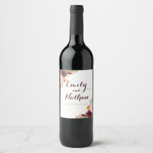 Étiquette Pour Bouteilles De Vin Étiquette de vin de mariage pailletée florale or B