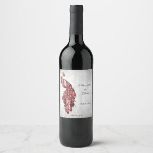 Étiquette Pour Bouteilles De Vin Étiquette de vin de mariage Paon Rouge