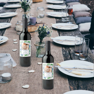 Étiquette Pour Bouteilles De Vin Étiquette de vin de mariage photo d'hortensias ble