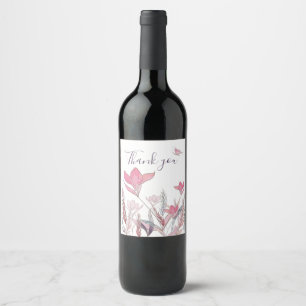 Étiquette Pour Bouteilles De Vin Étiquette de vin de remerciement florale à l'aquar
