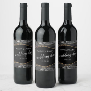 Étiquette Pour Bouteilles De Vin Étiquette de vin en marbre d'agate noir et or