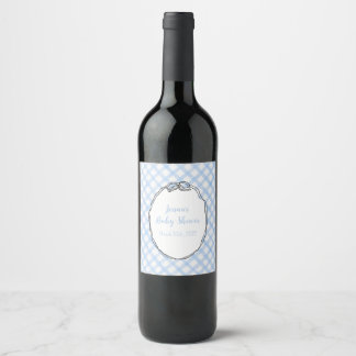 Étiquette Pour Bouteilles De Vin Étiquette de vin en vichy bleu avec noeud papillon