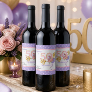 Étiquette Pour Bouteilles De Vin Étiquette de vin Flamant Rose Floral Rose 50 ans F