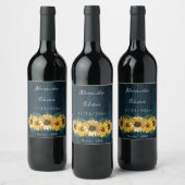 Étiquette Pour Bouteilles De Vin Étiquette de vin Mariage de tournesol bleu rustiqu (Bouteilles)