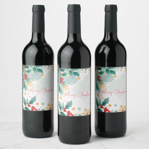 Étiquette Pour Bouteilles De Vin Étiquette de vin Merry Christmas aquarelle – Éléga