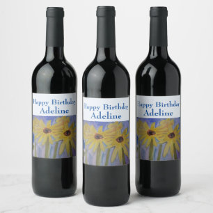 Étiquette Pour Bouteilles De Vin Étiquette de vin personnalisé Fleurs de soleil jau