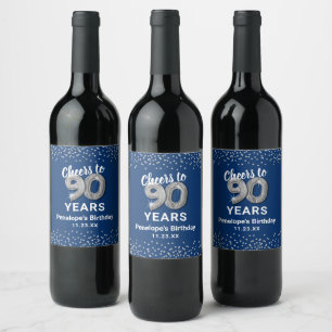 Étiquette Pour Bouteilles De Vin Étiquette de vin pour 90e anniversaire Blue Silver