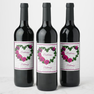 Étiquette Pour Bouteilles De Vin Étiquette rose personnalisé de vin de coeur de